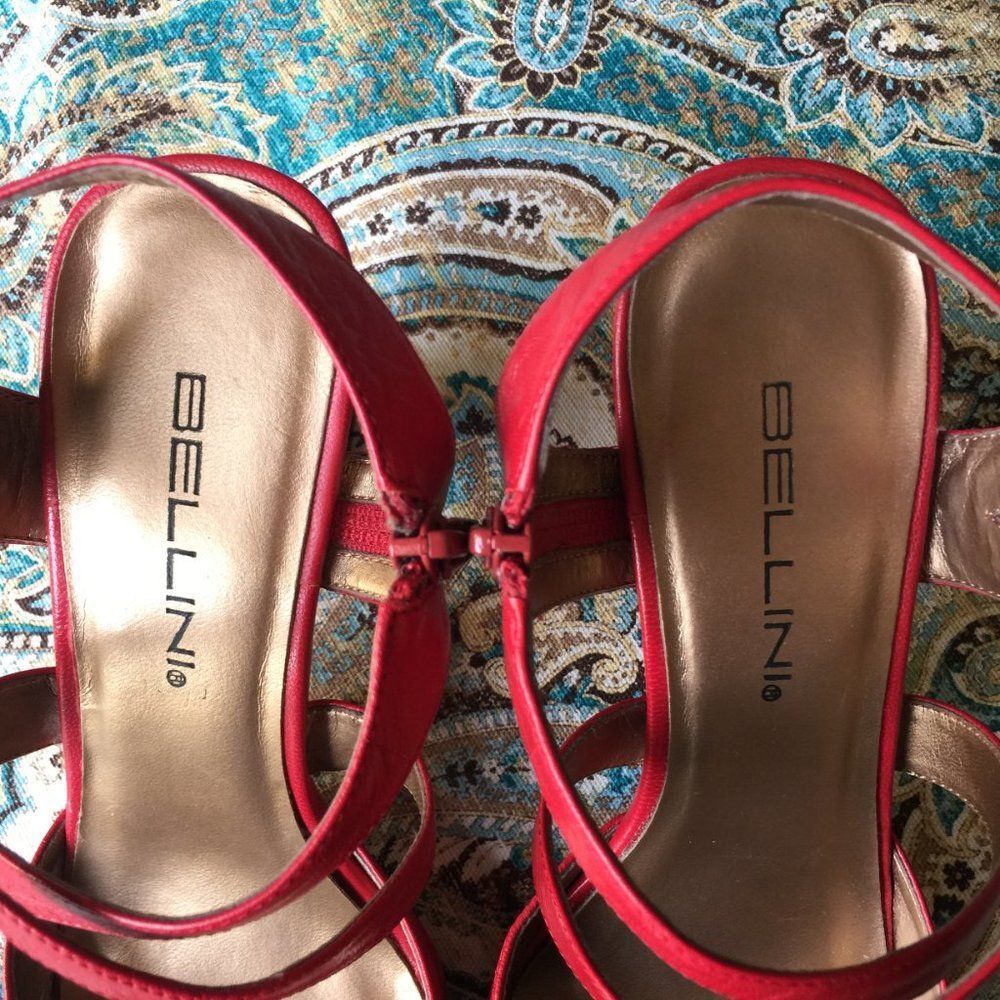 Bellini Red Leather Vintage Ankle Strap Block Heel Pumps Size 8.5 - Picture 5 of 7